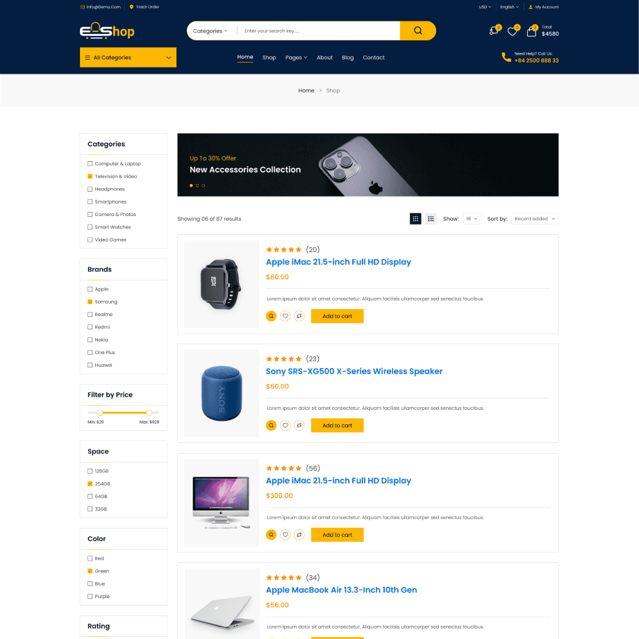 e-shopi home page demo